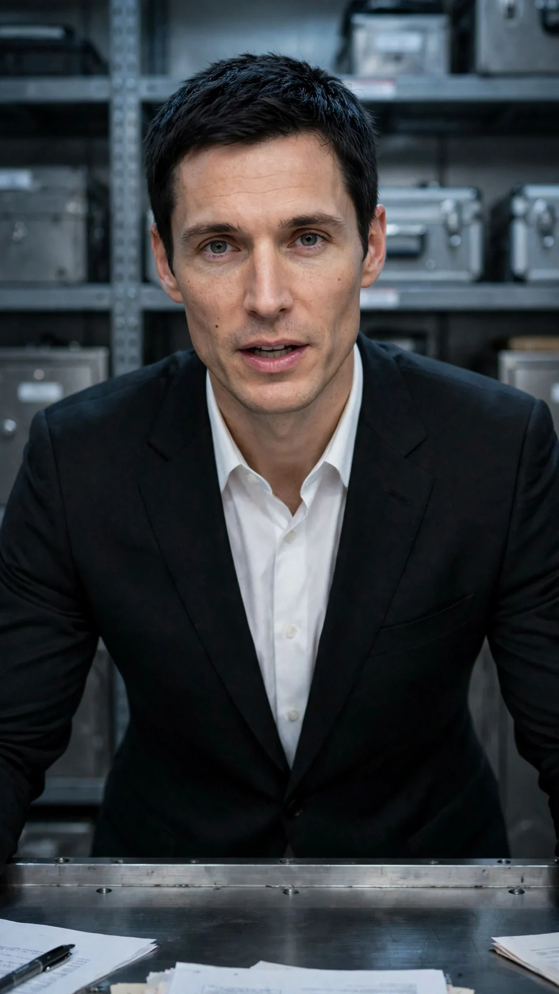 The man speaks with flat contempt, his eyes hard.