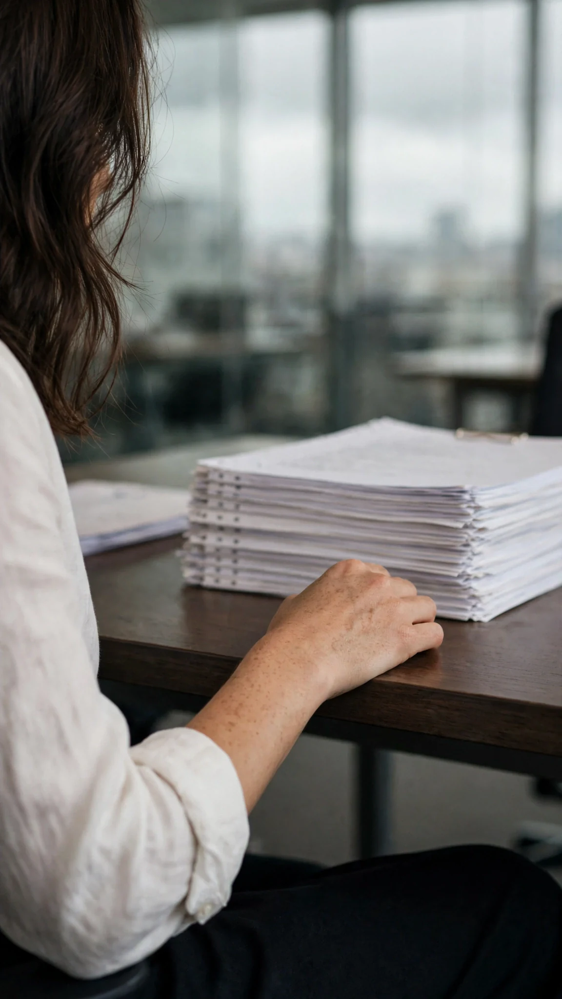 A twelve-page document lies open on the table, clauses numbered down the margin.