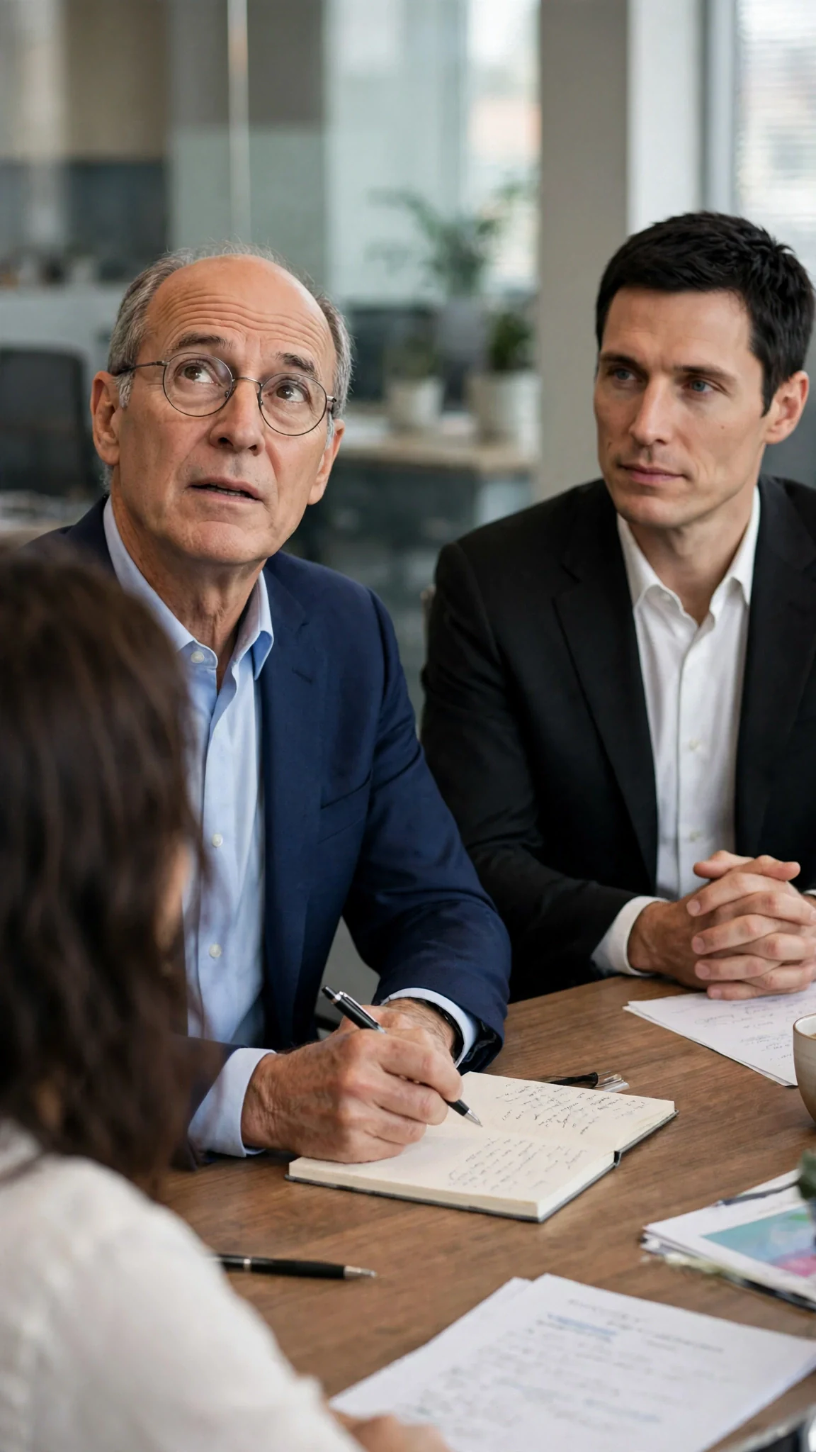 The lawyer looks up over his glasses to ask a clarifying question.