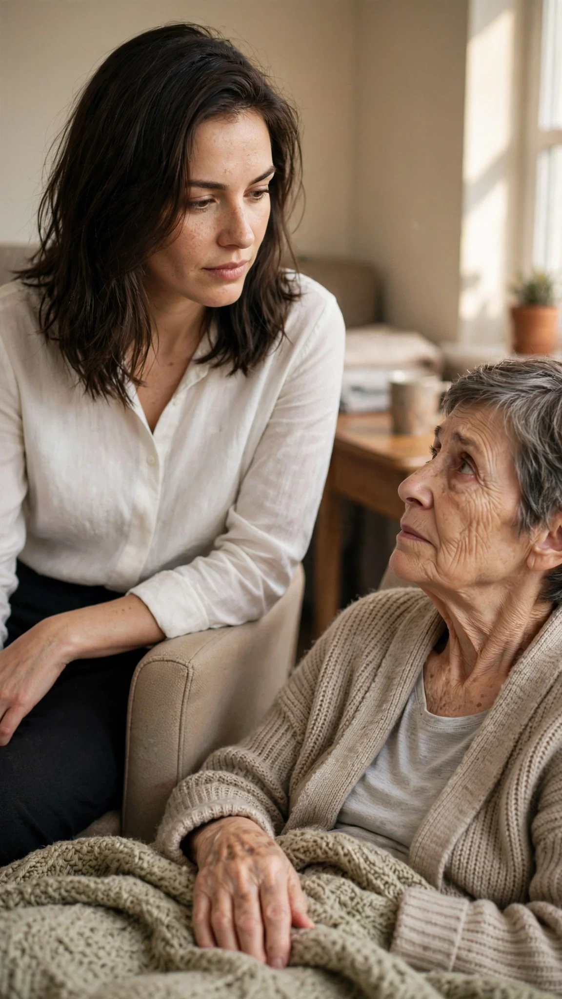 Thea listens to her mother, her face calm and set.