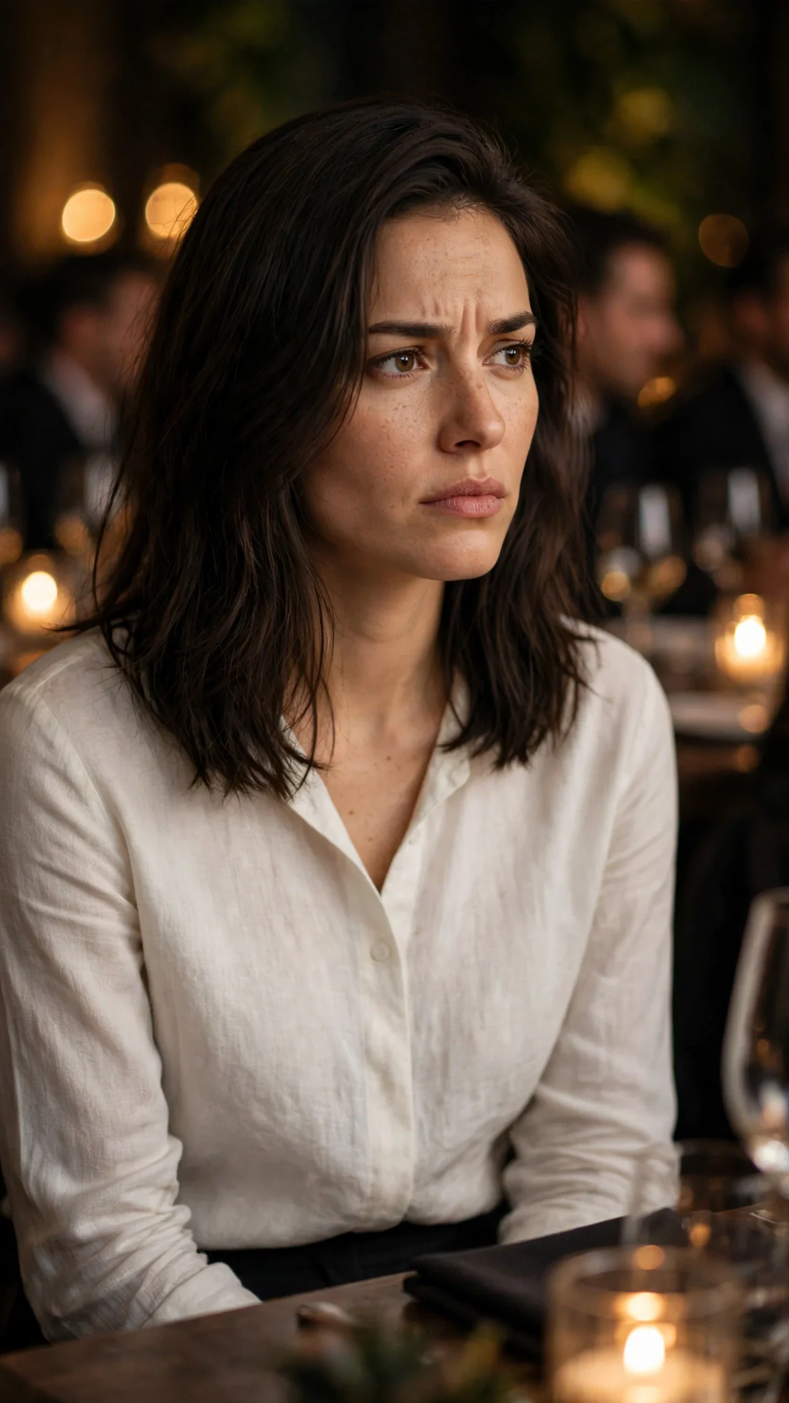 Thea's expression cools as Warren answers and returns to his soup.