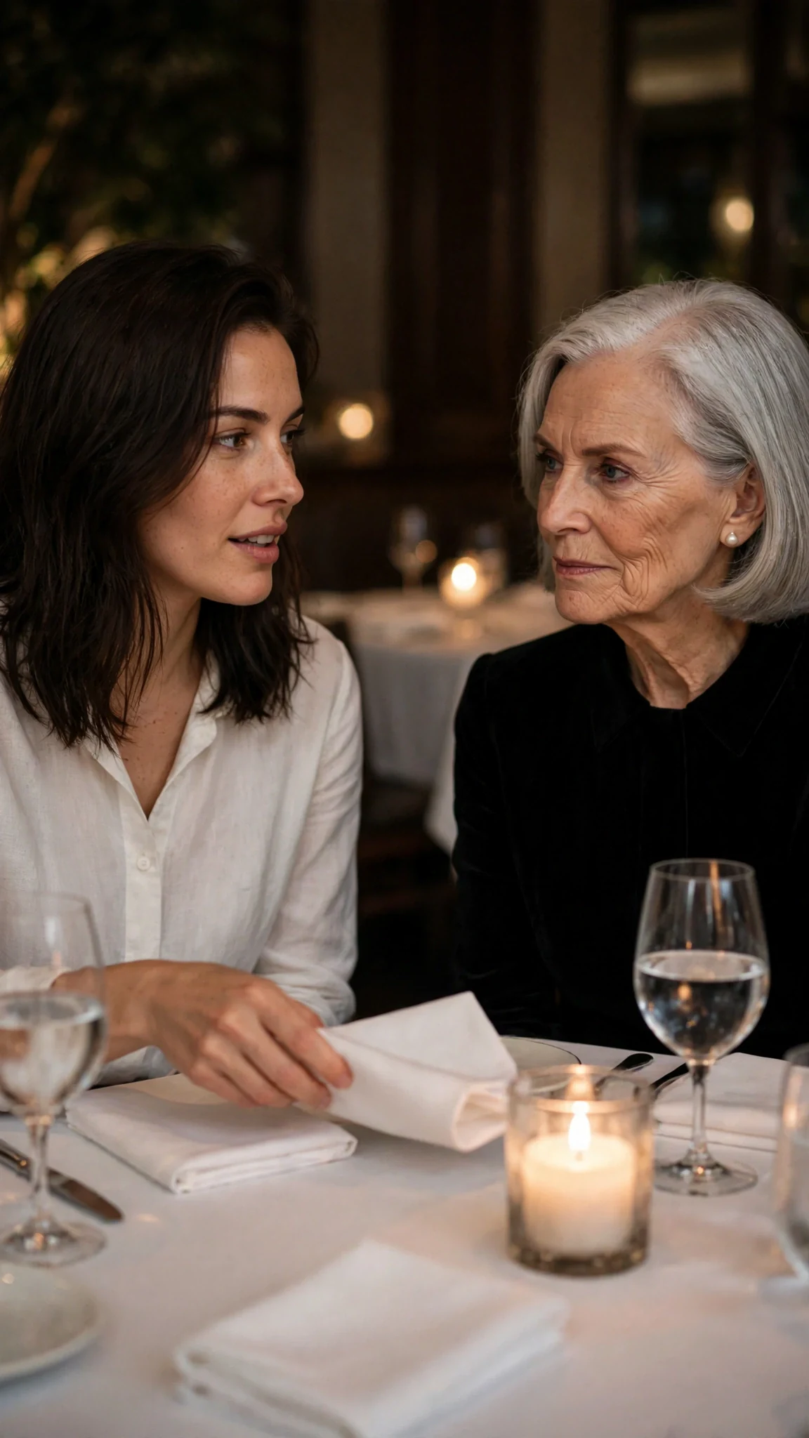 Thea sets her napkin down and answers Lenore without flinching.
