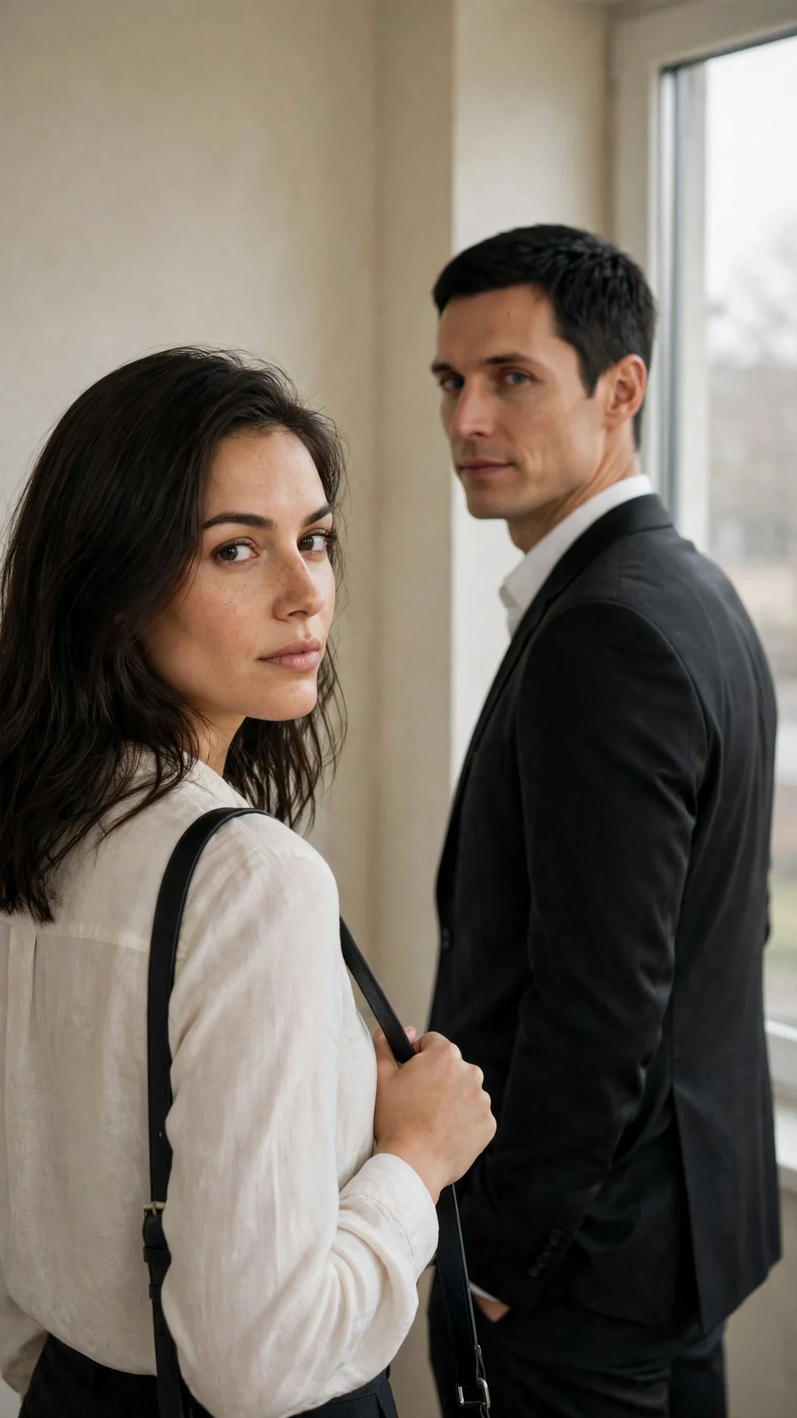 Warren turns from the window and greets Thea without warmth.
