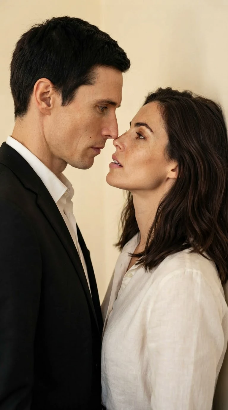 Warren ends the kiss first and speaks with his face still close to hers.