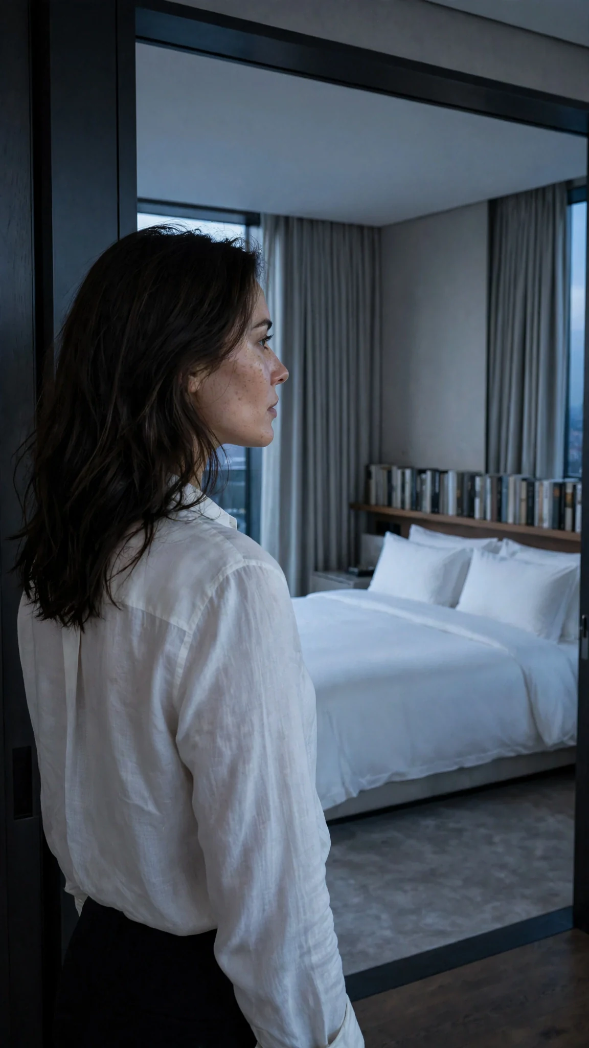 Thea's bedroom, clean and correct, her books squared on the shelf.