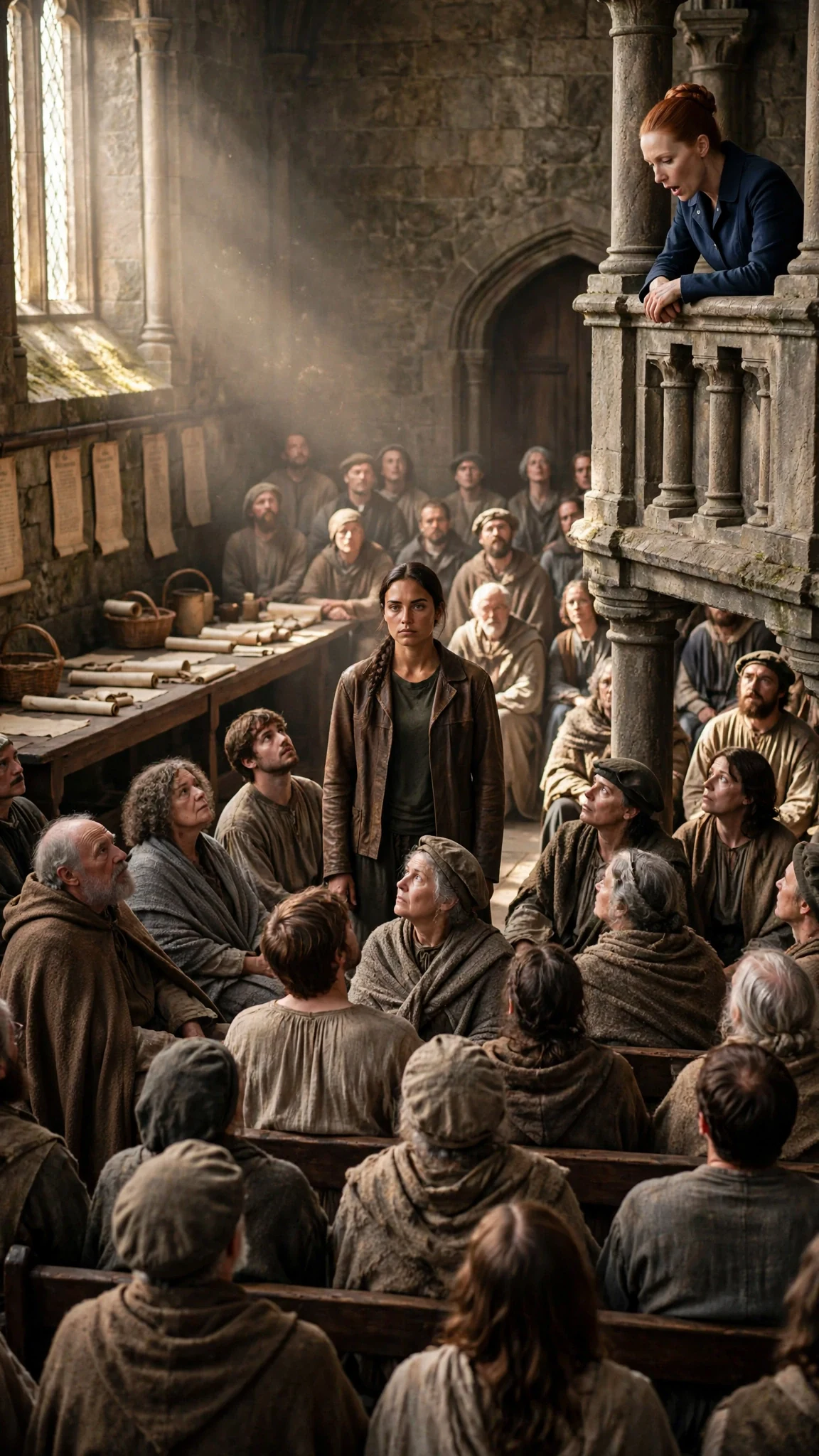A silent courtroom, every face turned toward the young woman in leather.