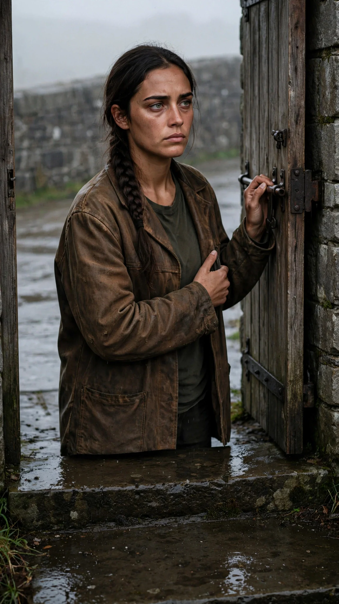 Sorrel opens her door at dawn with a hidden scale in her sleeve.