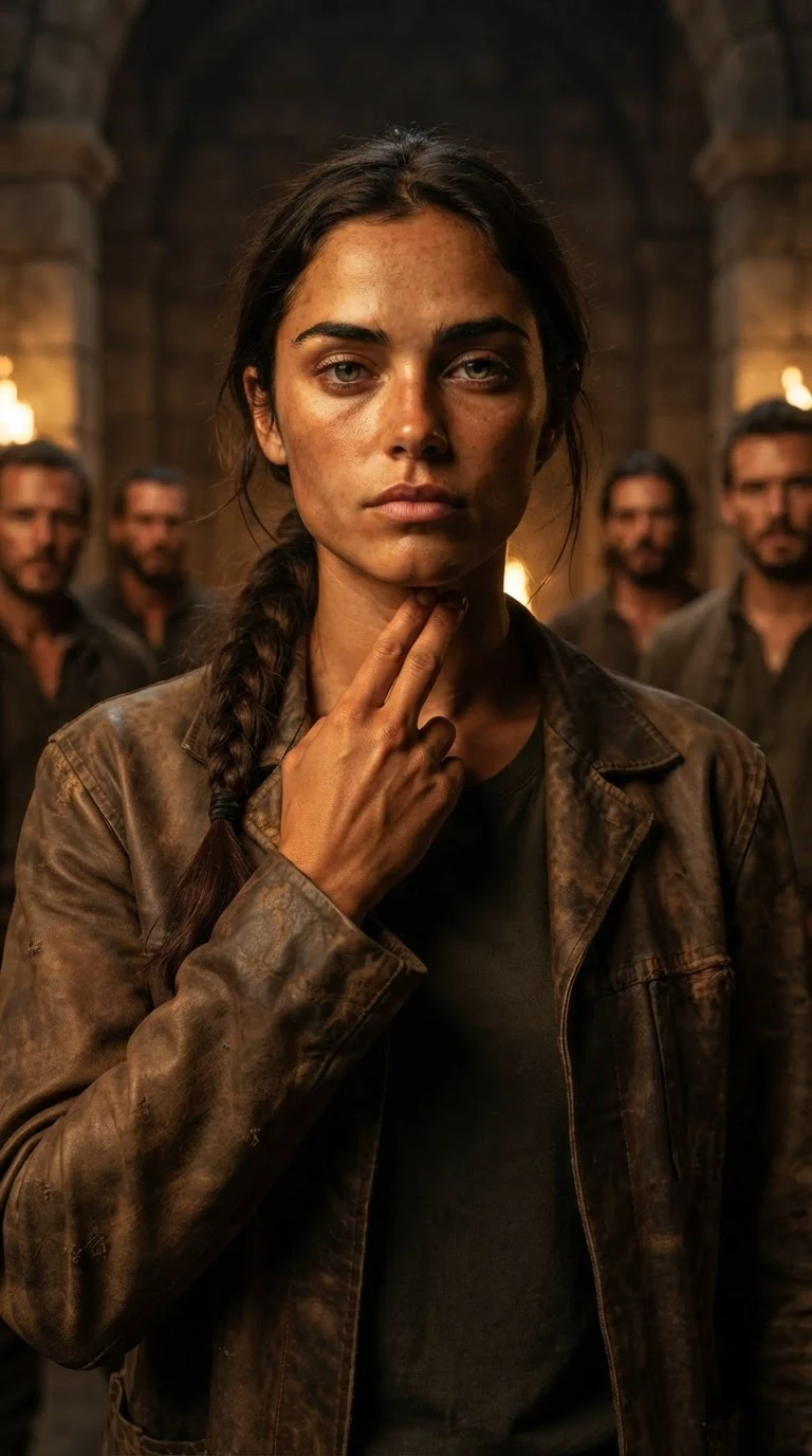 Sorrel touches her own throat, defiant, as the hall falls silent.