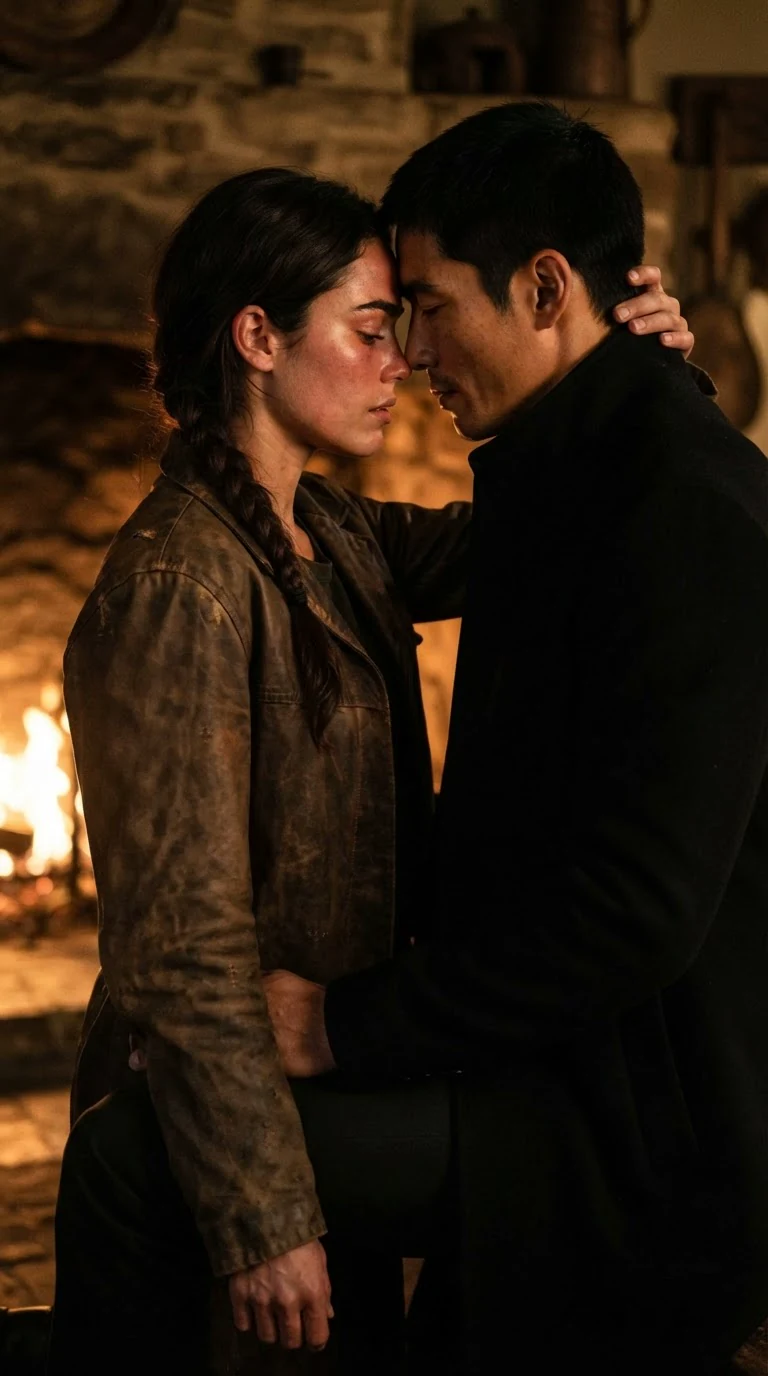 After the kiss, her forehead near his, his hand warm at her neck.