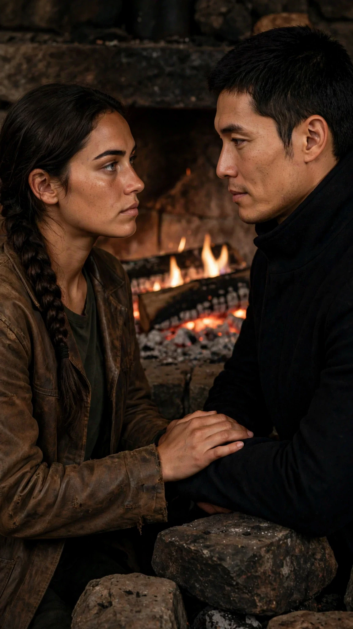 Sorrel puts her hand on Vareth's arm, and the fire behind them calms.