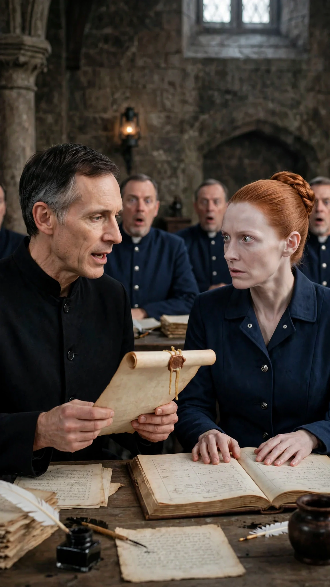 Cedric reads the sealed order aloud while Lysa stares in disbelief.