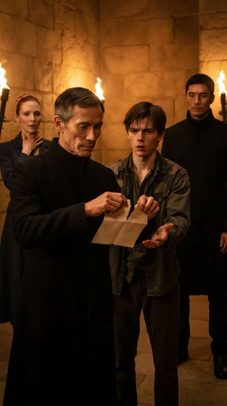 Cedric tears Fenn's bond in half and puts the pieces in the young man's fist.