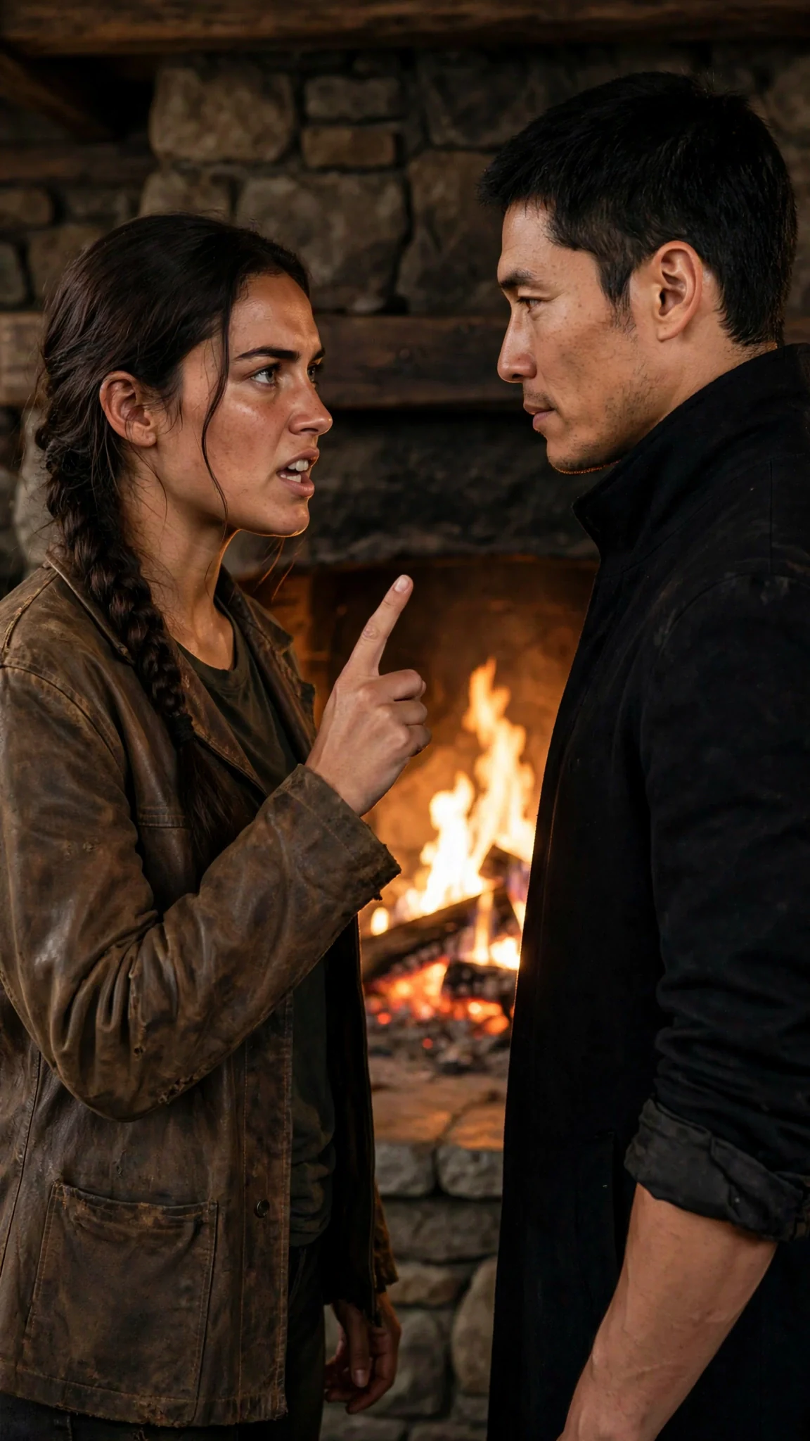 Sorrel confronts Vareth, her face hot with anger in the firelight.