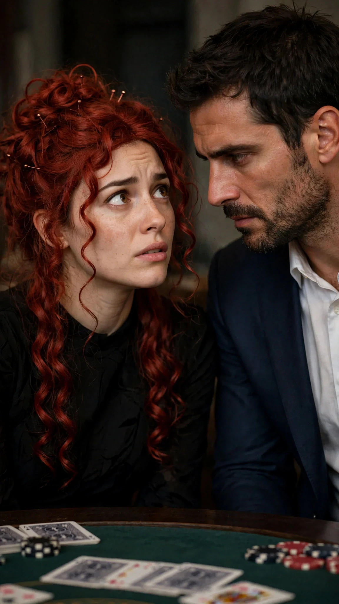 Mira looks up at Rafael, stubborn and scared, his rough face close to hers.