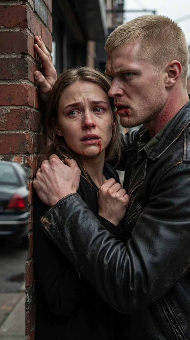 He pins her to the wall by the shoulder, mouth at her ear, threatening.