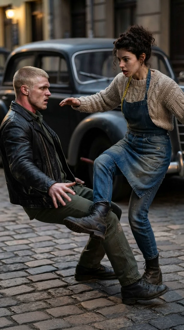 Her boot slams into his knee and his leg buckles sideways.