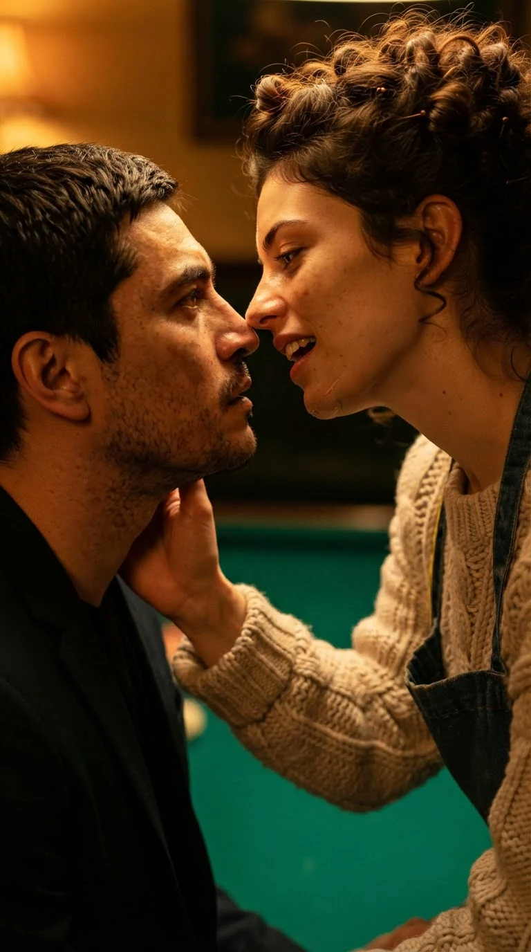 The woman's mouth opens, her eyes locked on his as he moves inside her.