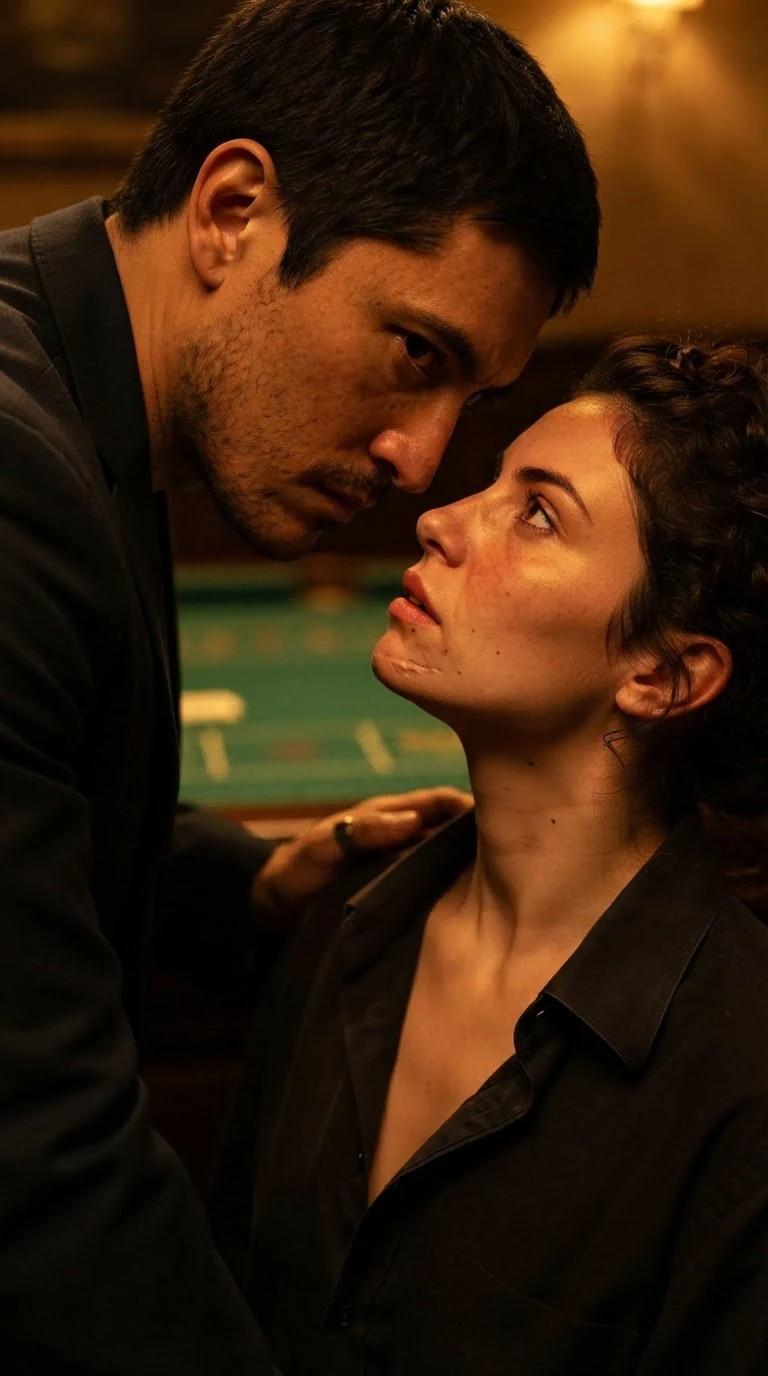 The man lifts his head, his face close to hers, his eyes dark and possessive.