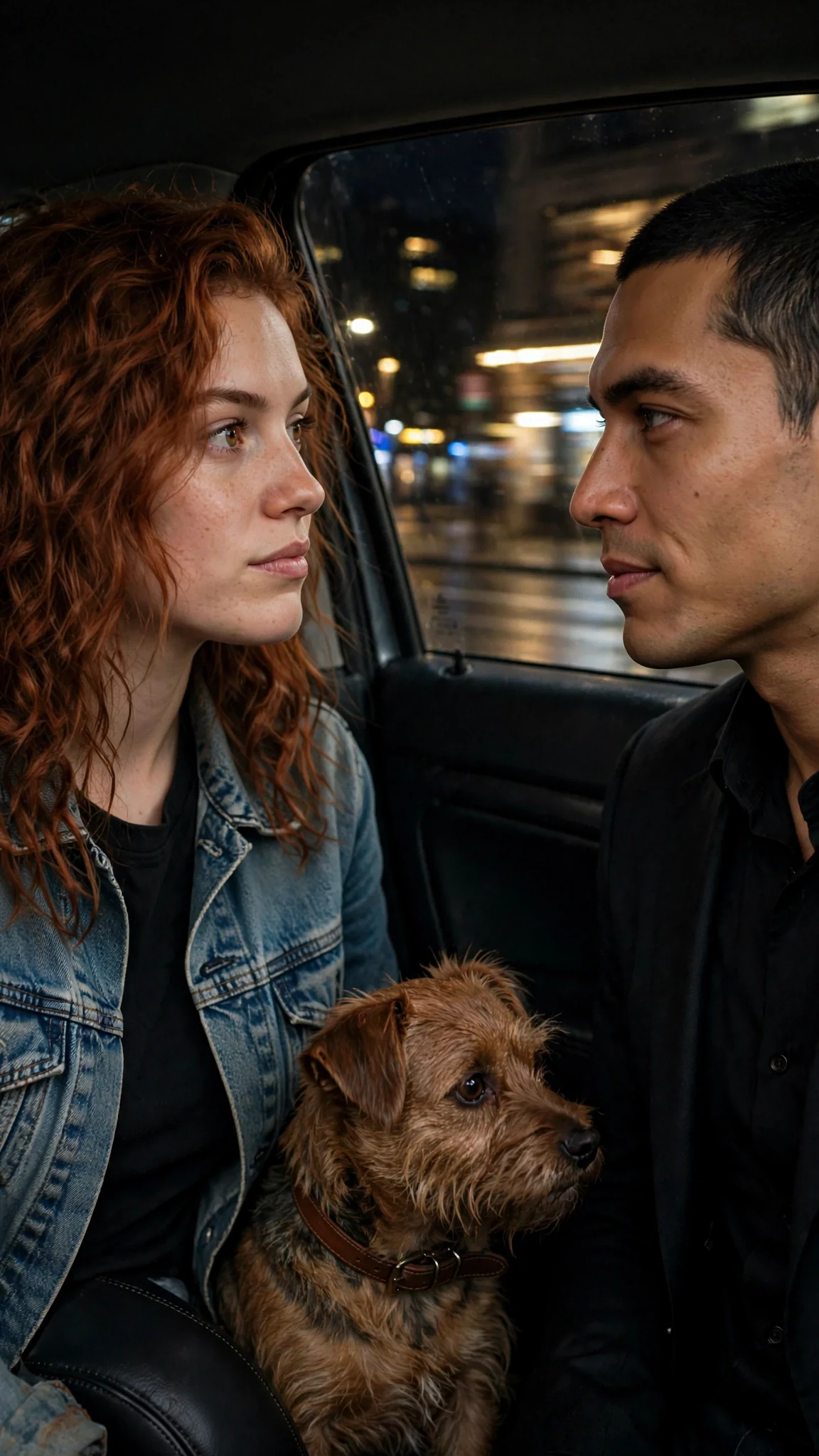 The black car pulls away into the night with Winnie and Sivio inside.