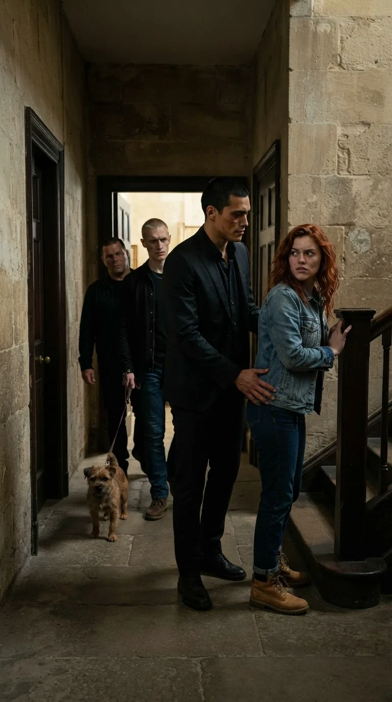 Sivio guides Winnie through the building with a firm hand on her lower back.