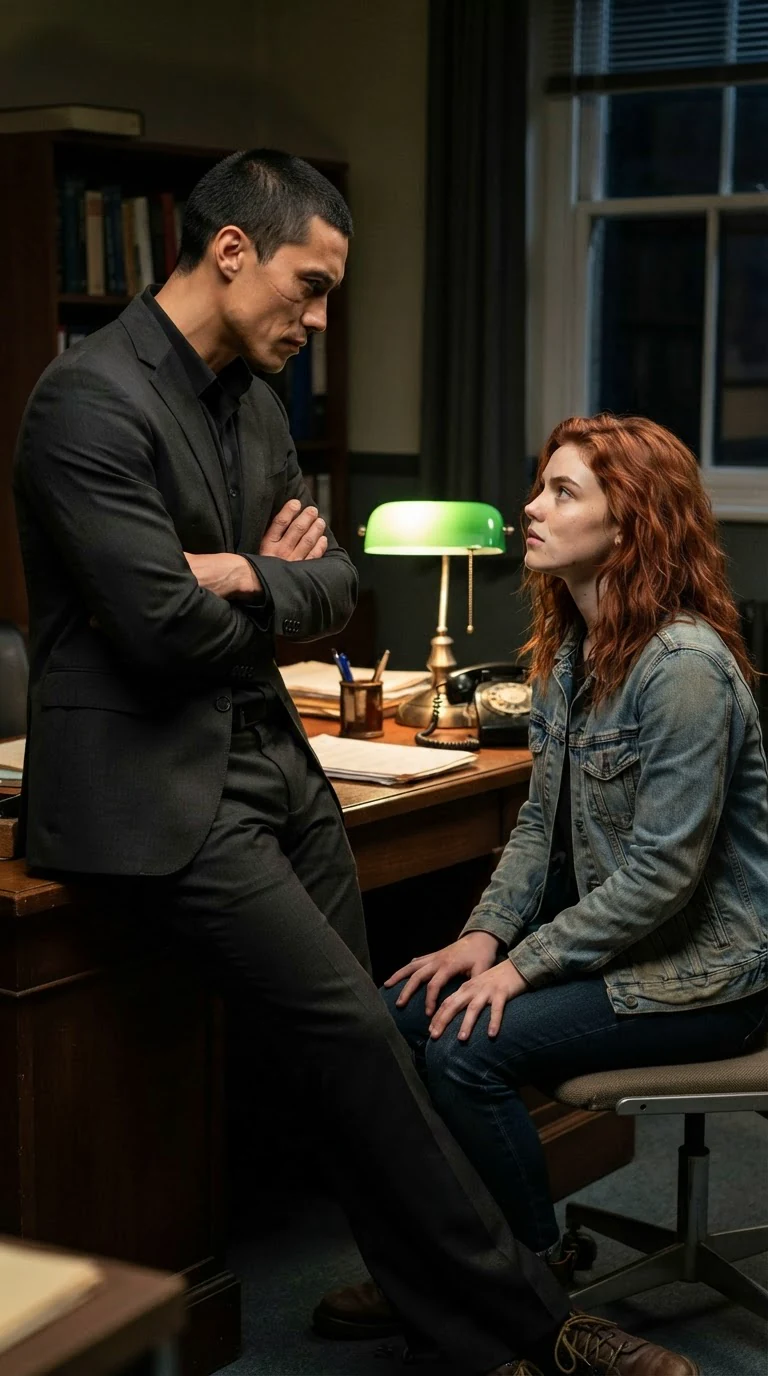 Sivio leans on his desk and explains the Vasari threat to Winnie.