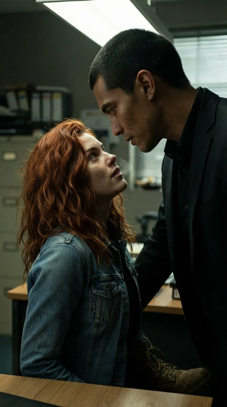 Sivio steps close to Winnie until she backs into the desk.