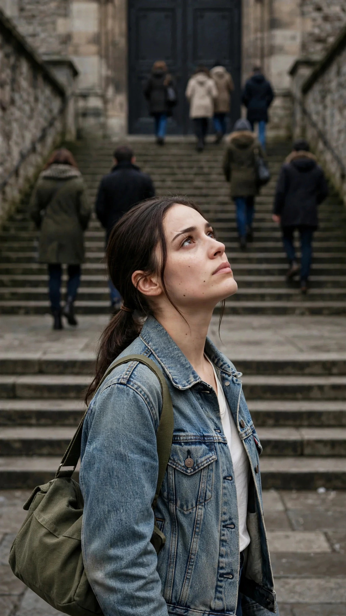 Maeve walks up the stone steps of the keep with her duffel, looking up at the huge doors ahead of her.