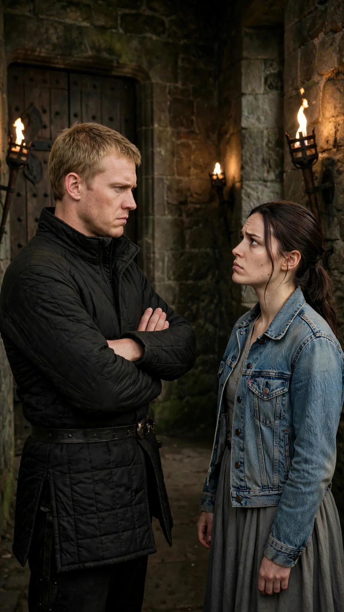 Doyle blocks the corridor with his arms crossed and tells Maeve her father is waiting.