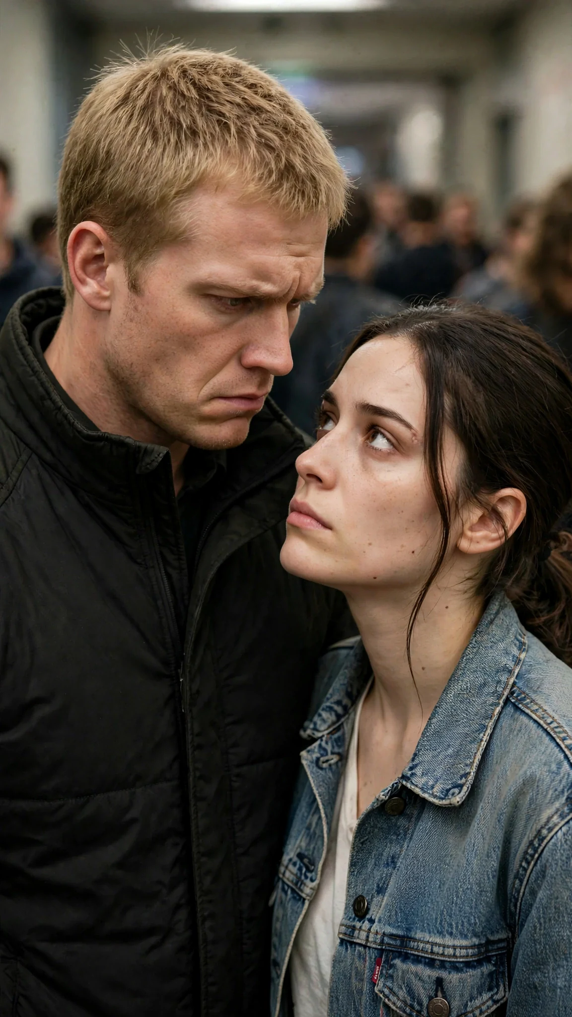 Doyle leans down to speak to Maeve in the line.