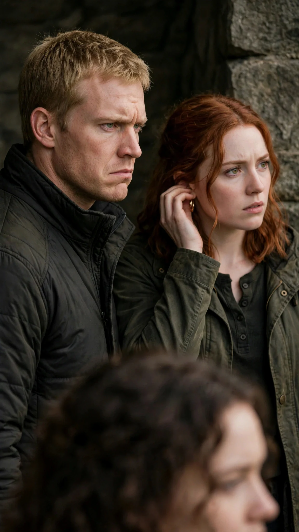 Doyle shifts his weight and Perrin stares at the wall, both avoiding Maeve's eyes.