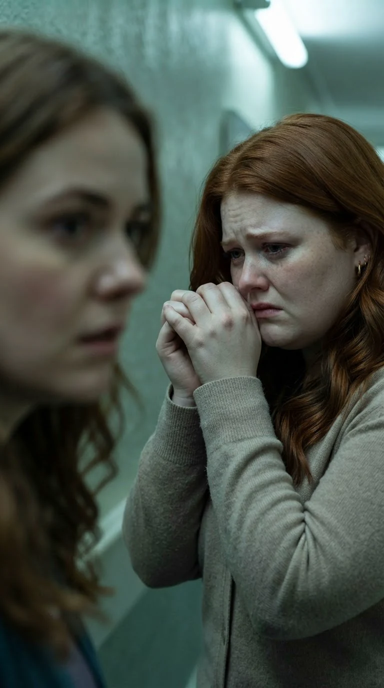 Perrin turns her head away from Maeve in the line.