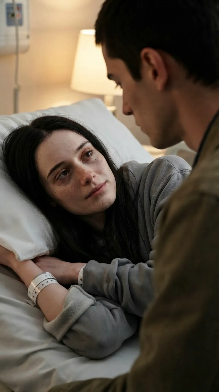 The pale young woman in bed watching her brother with a knowing look.