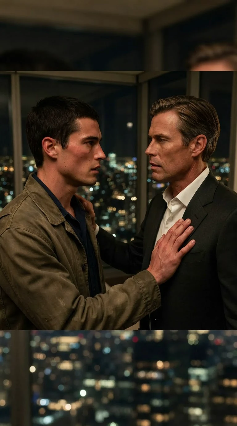 Caleb pulls back, hand on Lucien's chest, breathing hard.
