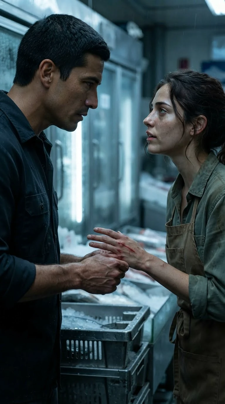 The man in the suit turns to the woman and his face softens by one degree.