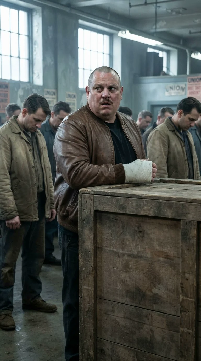 The man with the cast looks around and finds no one standing beside him.