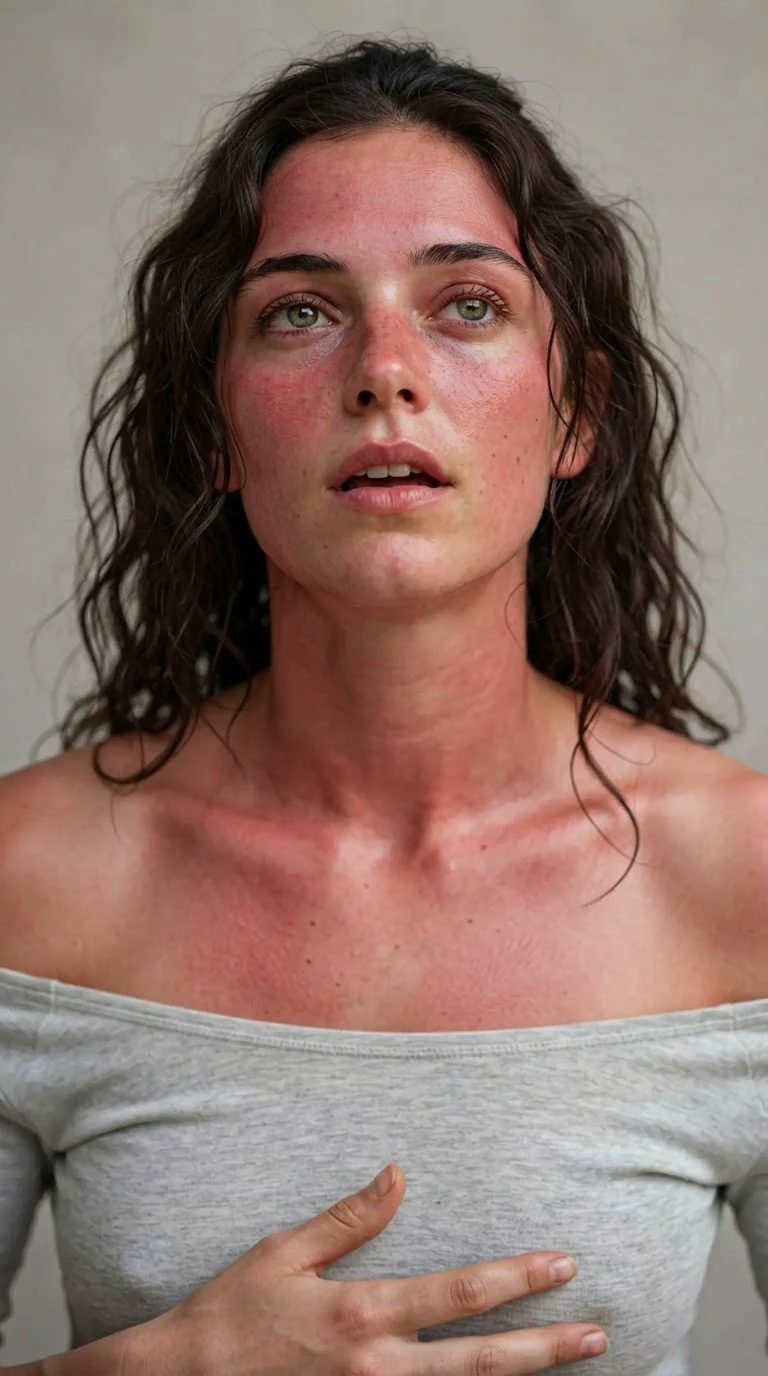 Veda's own hand slips down her stomach, her face caught out.