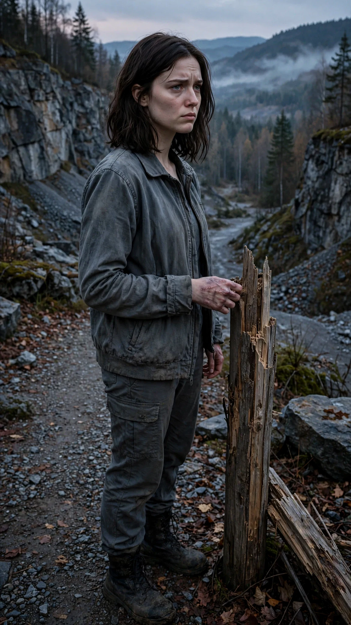 Liora stands alone by a training post in the old quarry, jaw tight and hands bruised.