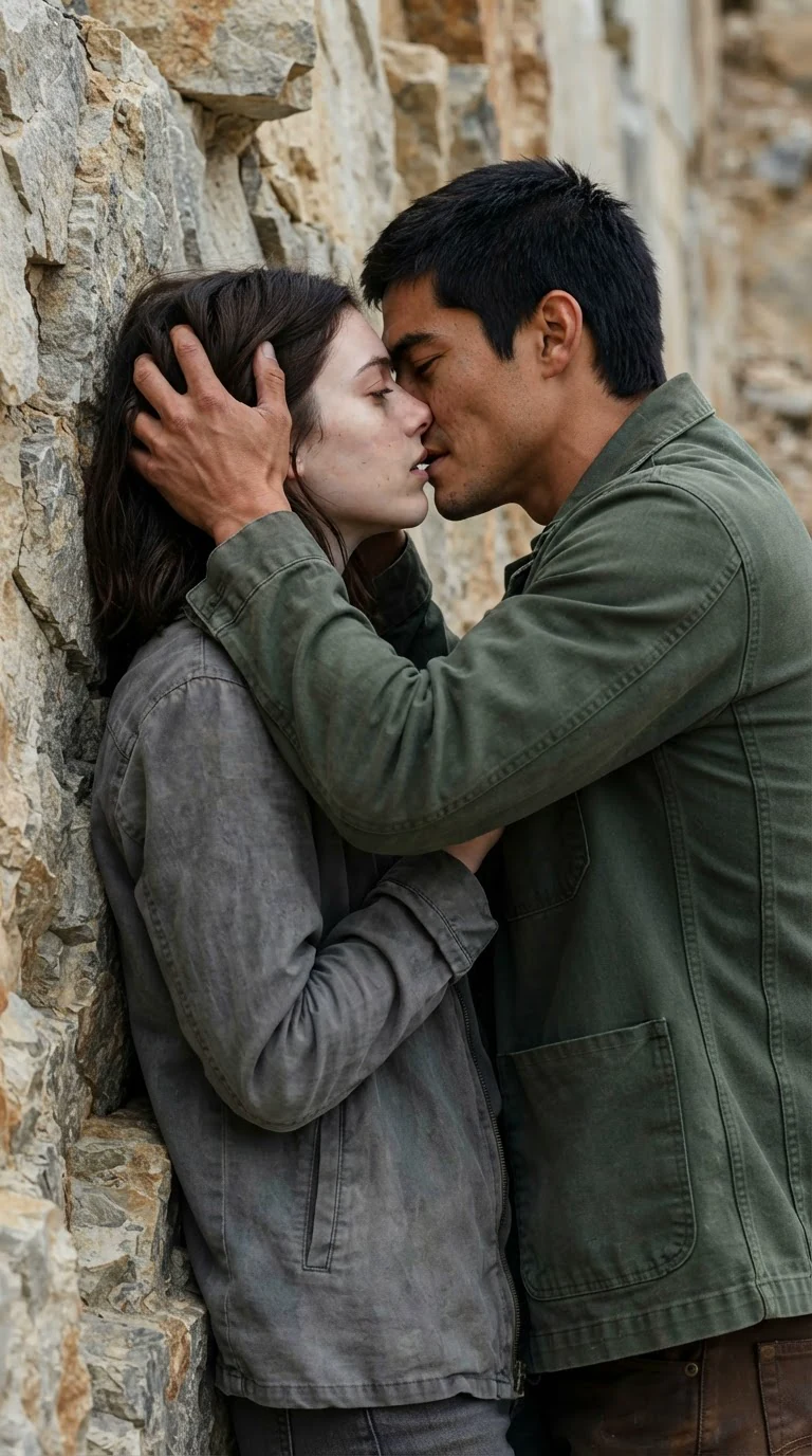 Ansel kisses Liora hard, one hand in her hair, the other at her waist.