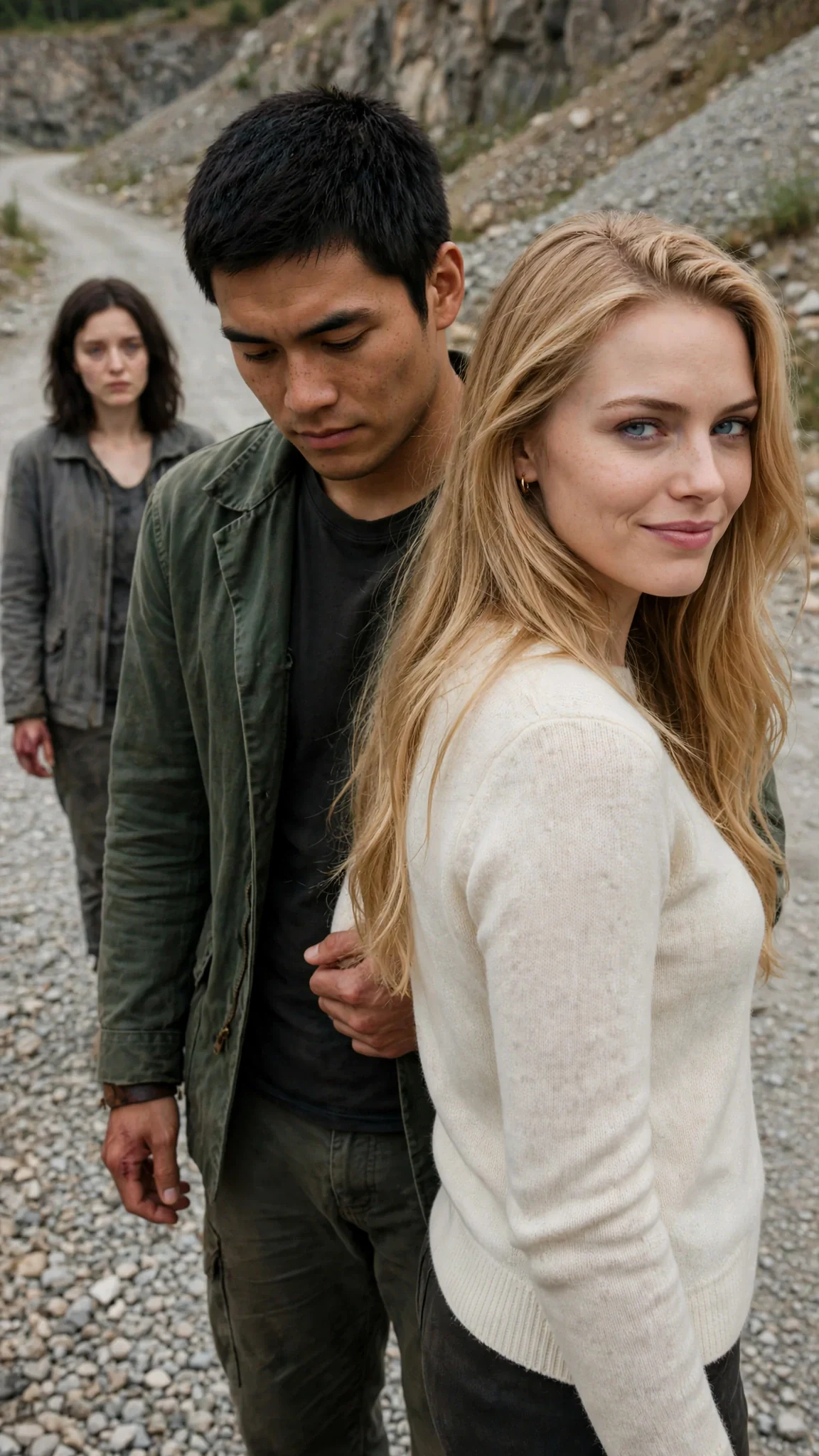 Sabine pulls Ansel up the road, looking back at Liora with knowing eyes.