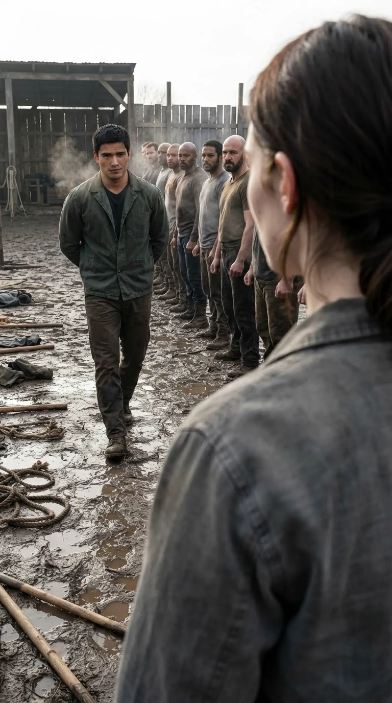 The future Alpha walking the line of fighters with his hands behind his back while the yard goes silent.