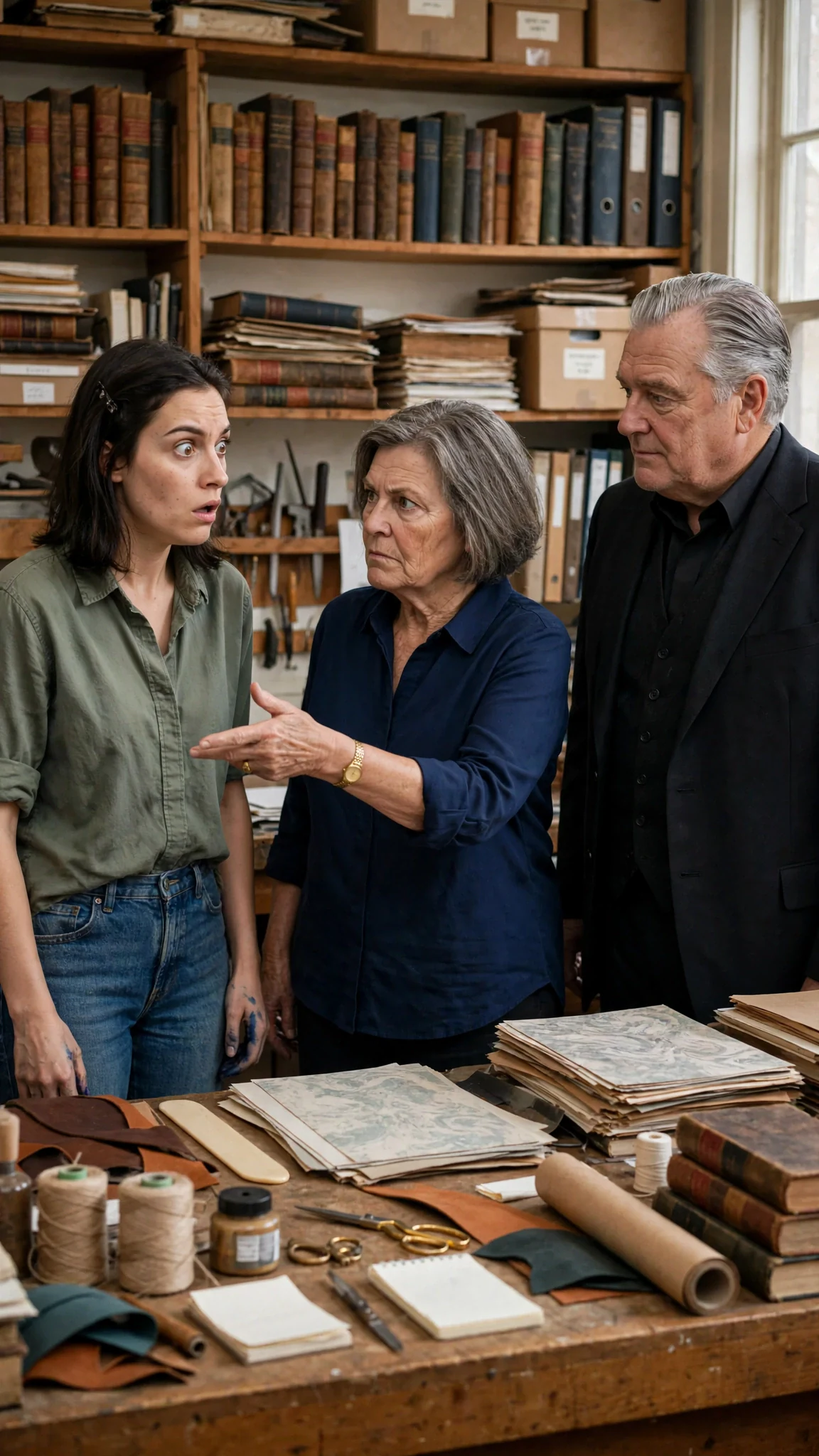Hazel stands beside Bramwell as she explains the arrangement to Darcy.