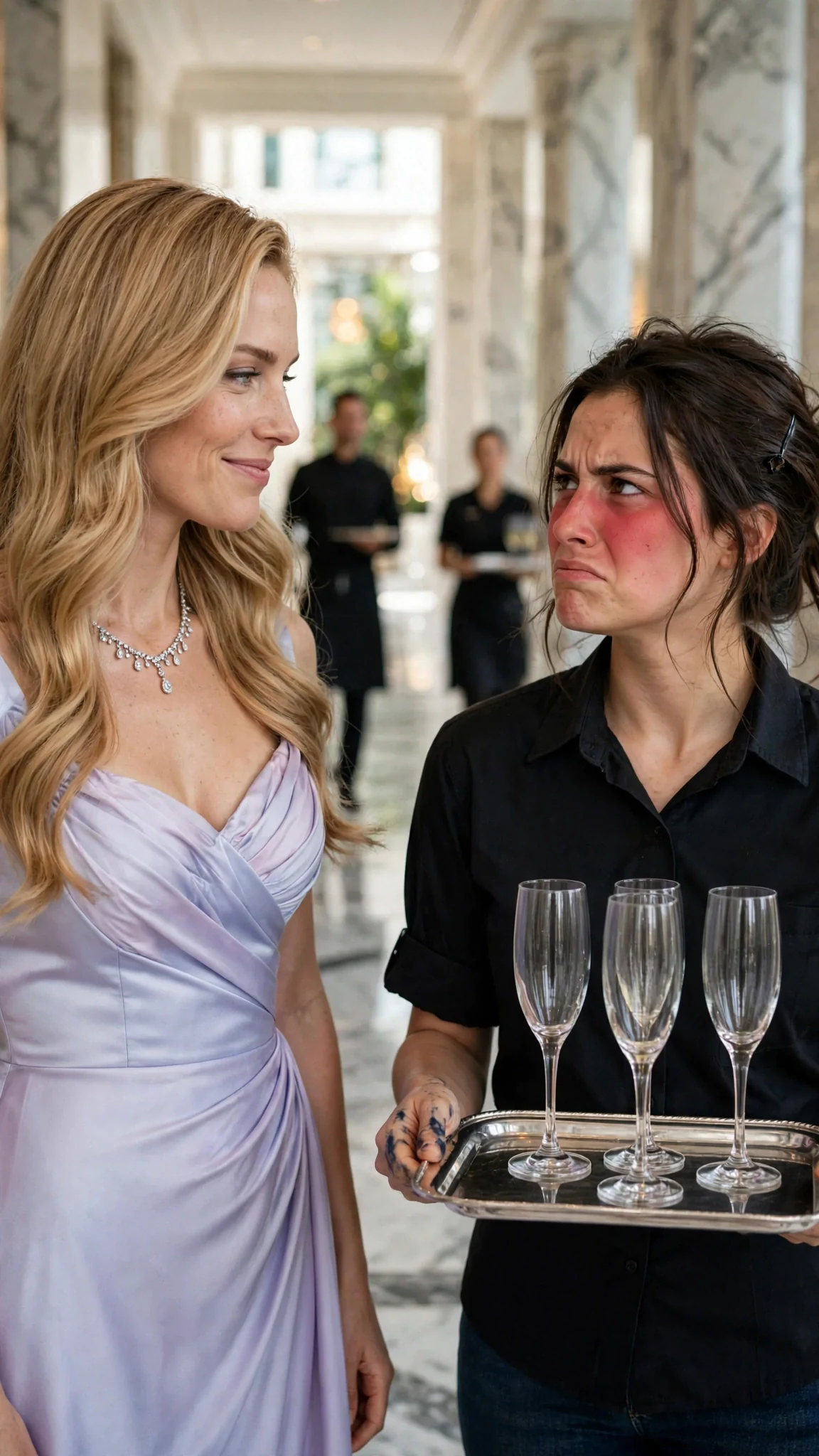 Seraphine pauses in the corridor and looks Darcy up and down with a sweet smile.