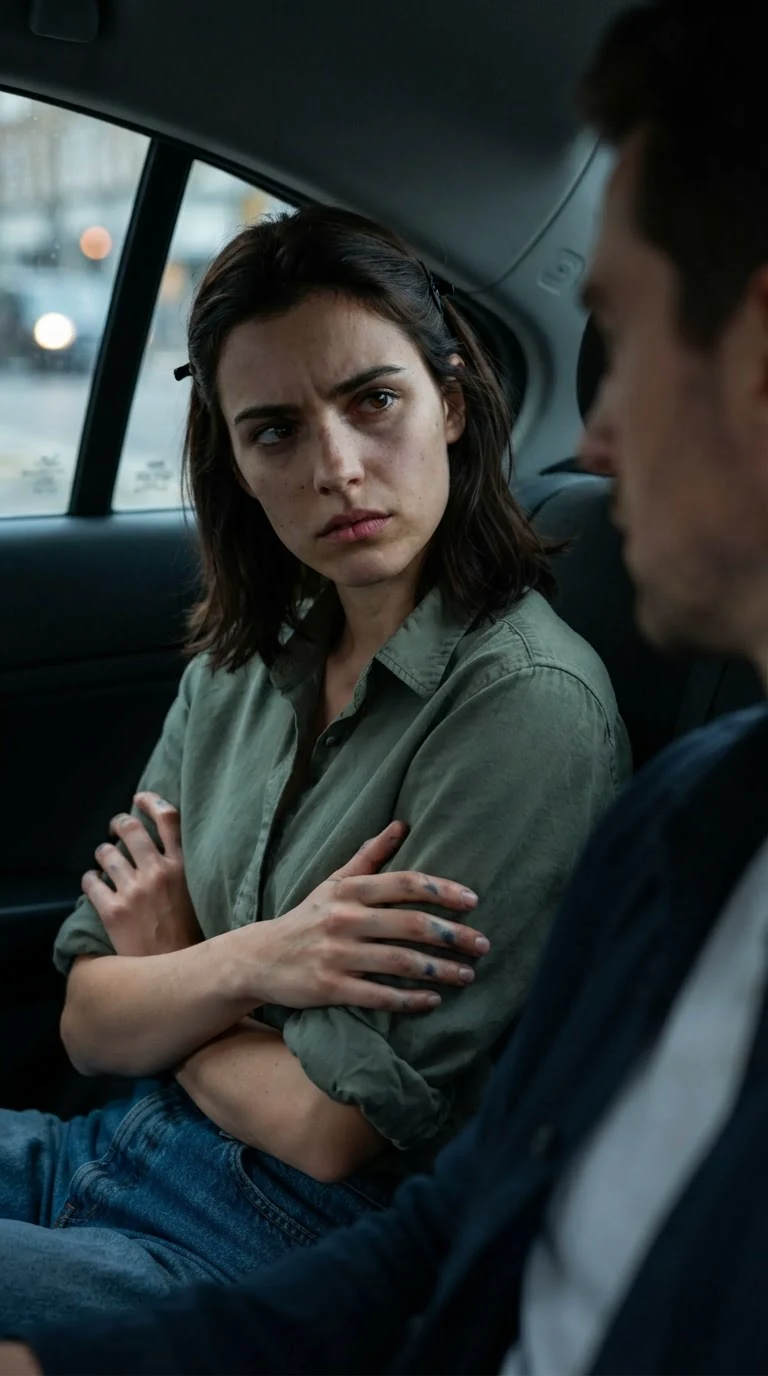 Darcy crosses her arms, looking at Lachlan like he's a bill she doesn't want to pay.