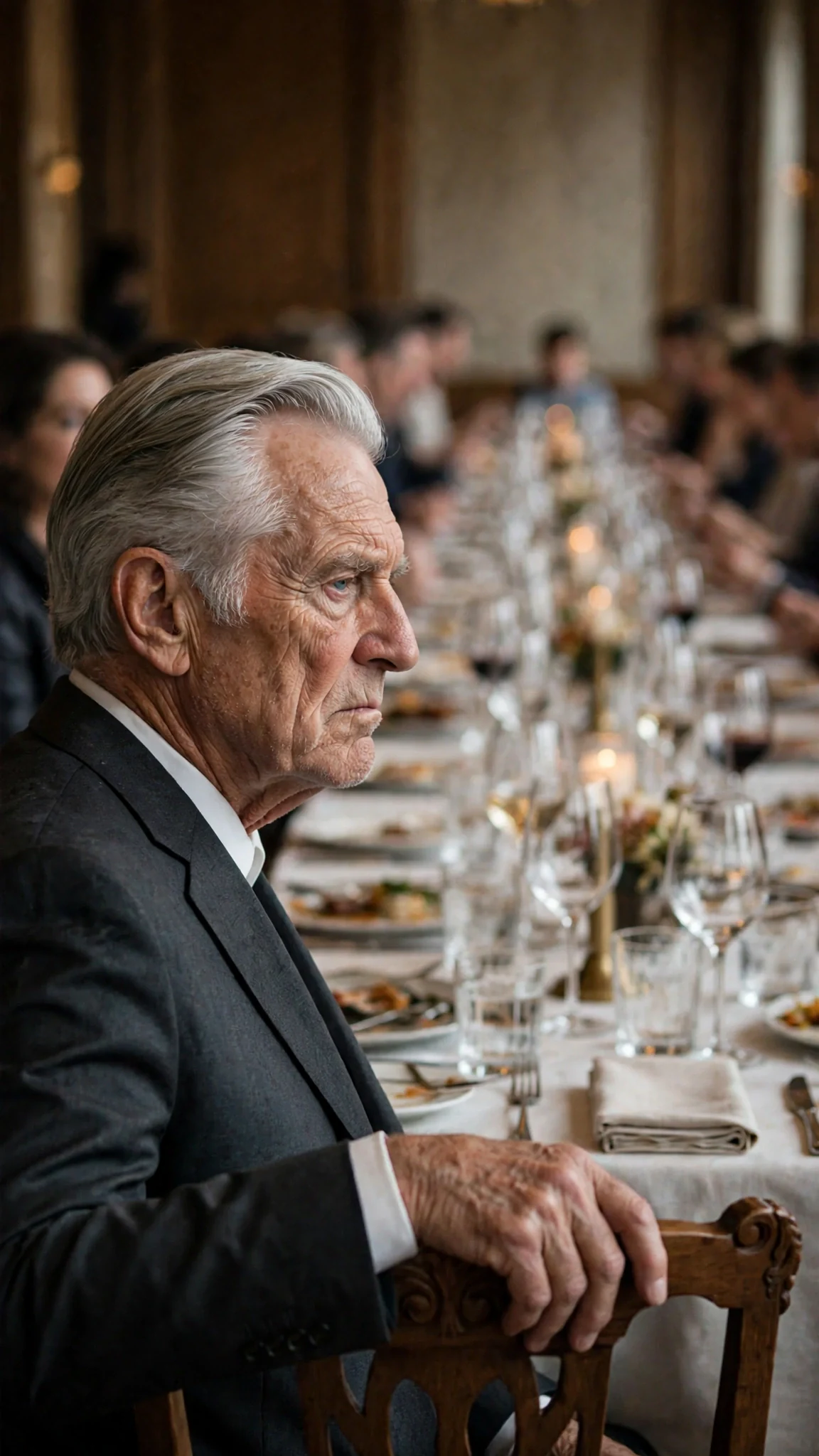 Alastair Crowe looks down at Darcy from the head of the long table.