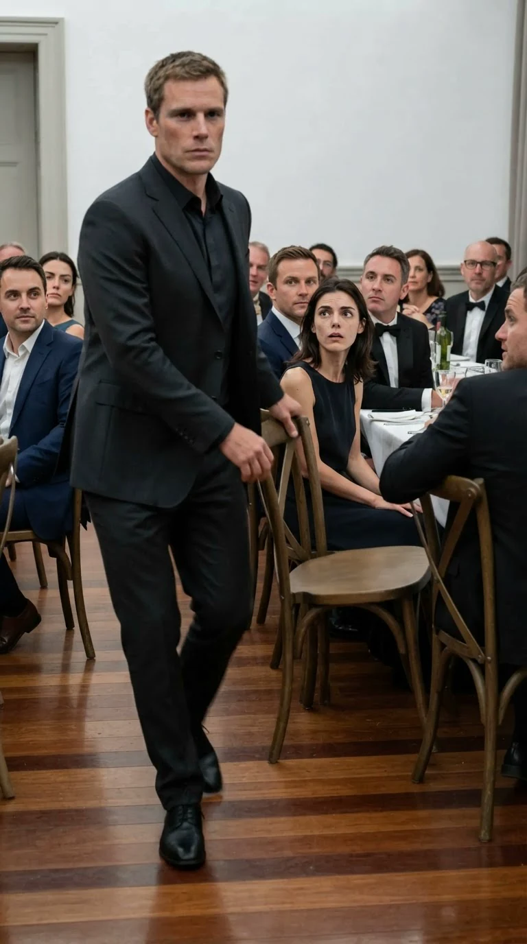 Lachlan drags a chair across the dining room floor, the whole table turning to watch.