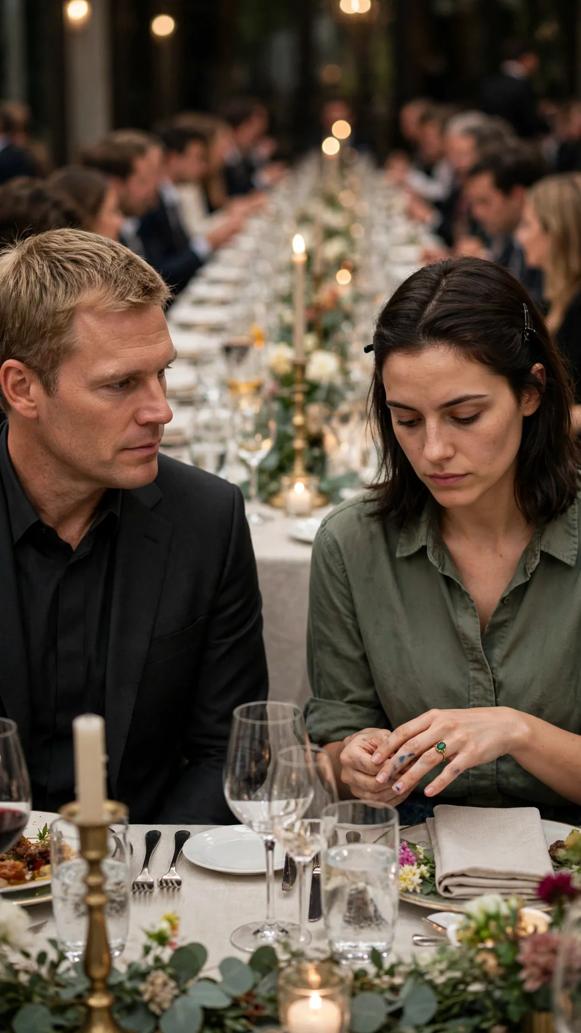Darcy sits at the head of the table beside Lachlan, looking down at the ring on her hand.