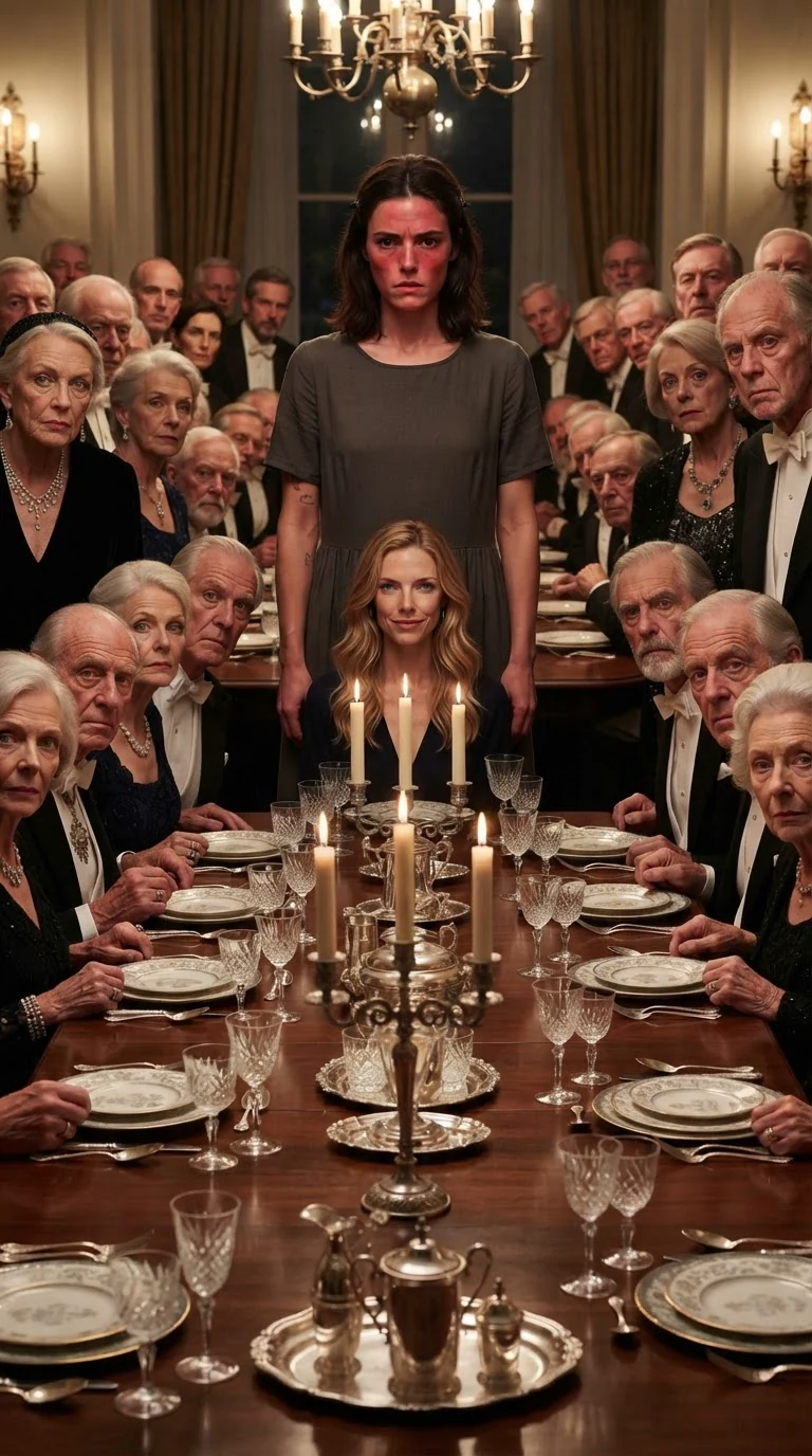 Darcy stands awkwardly at the head of the table while every guest stares, her cheeks burning.