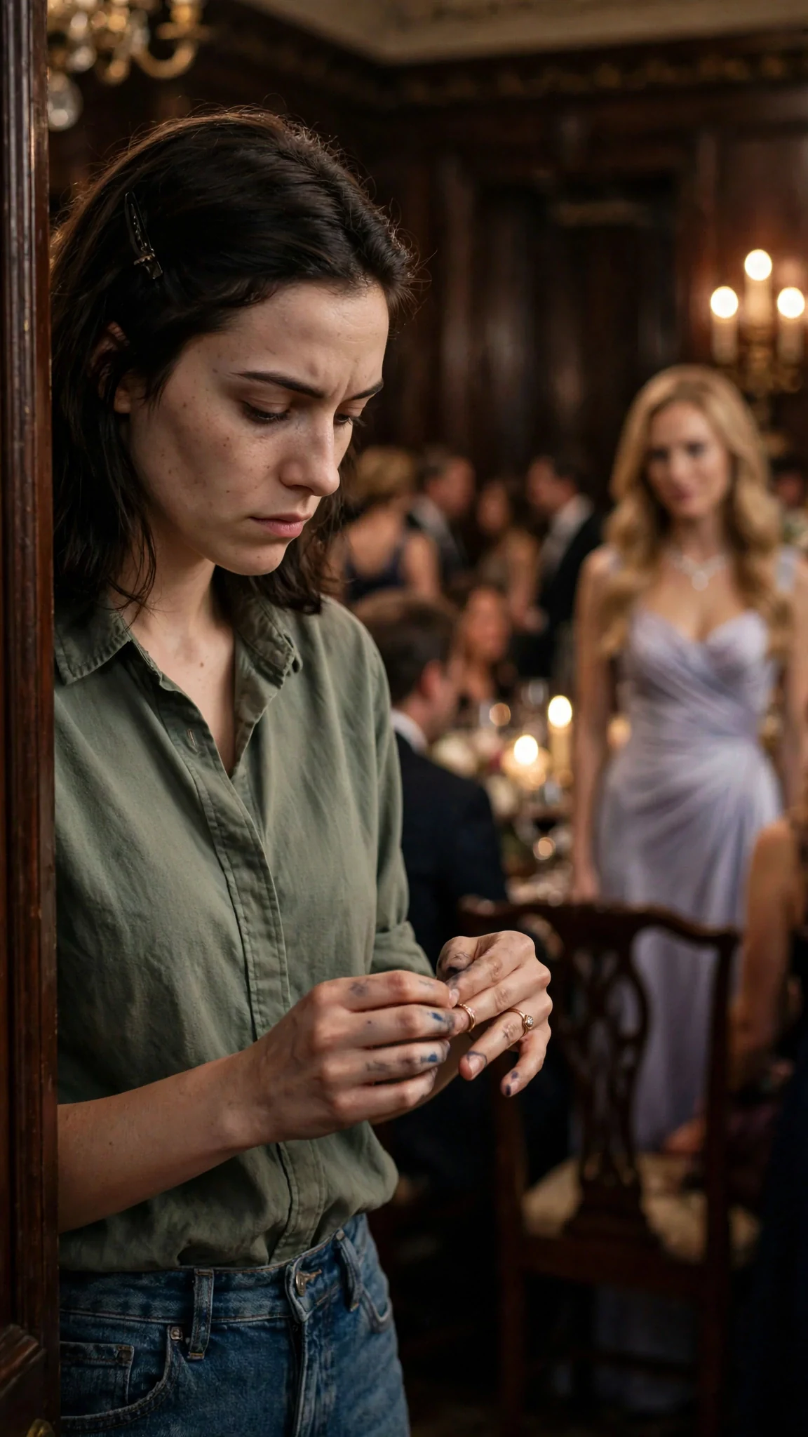 Darcy stands frozen in the dining room doorway, Seraphine's words landing, the ring cold on her finger.