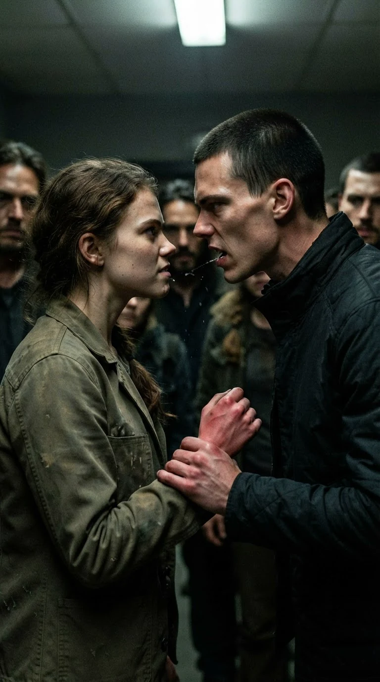 The young man leans into the young woman's face with open contempt.