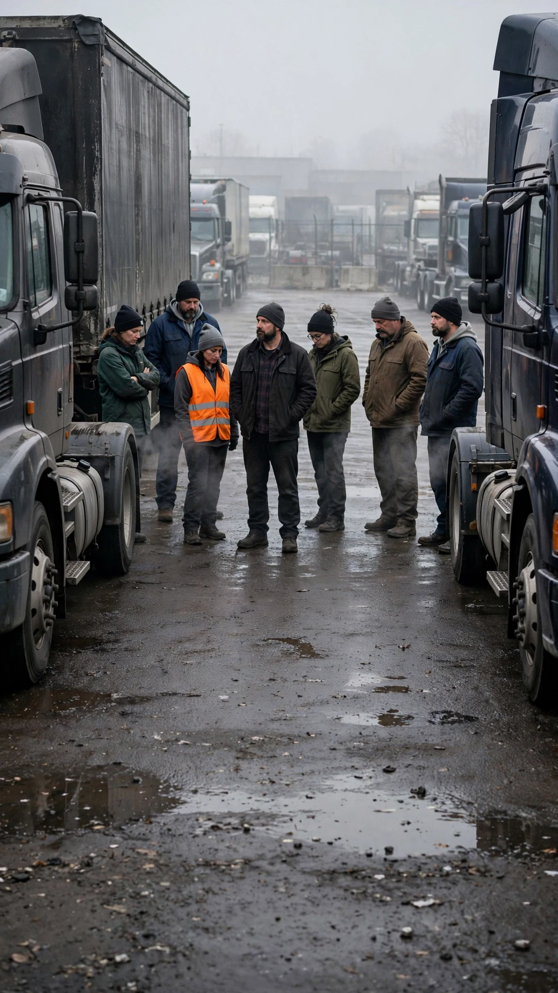 Workers stand frozen around the yard, eyes down, as the Alpha's son talks.